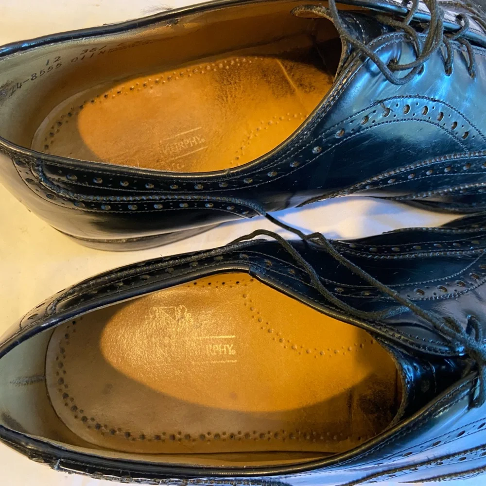 Johnson & Murphy Oxford Wing Tip Men’s Black Leather‎ Dress Shoes, Size 12EEE
